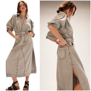 Mad Love Denim Midi Dress By FREE PEOPLE In GRAY